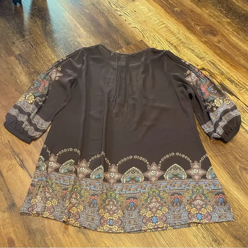 Soft Surroundings Sheer Brown Floral Bohemian Blouse Women's Size Medium - Picture 5 of 8